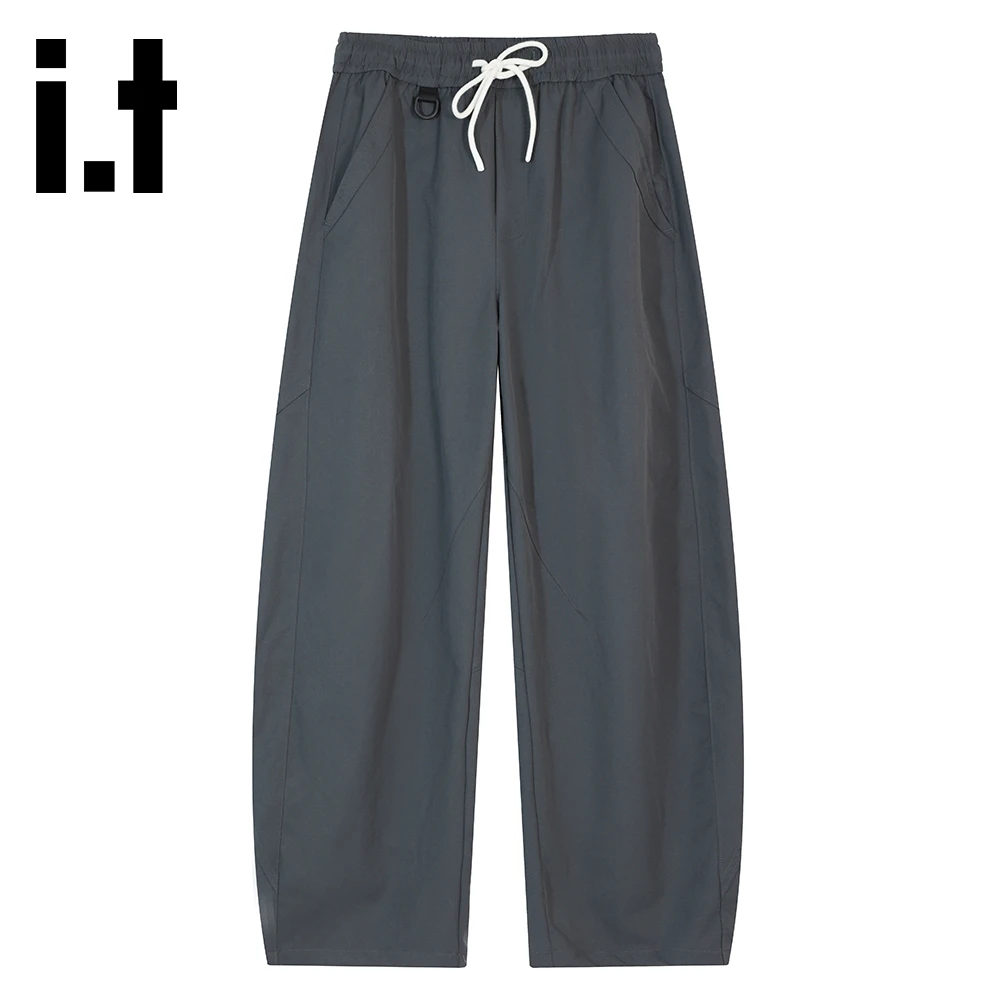 it:CHOCOOLATE2025灰色阔腿弯刀休闲裤男秋冬新款潮流松紧腰长裤