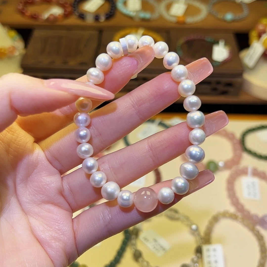 银S925镀金镶嵌水晶手串珍珠2111