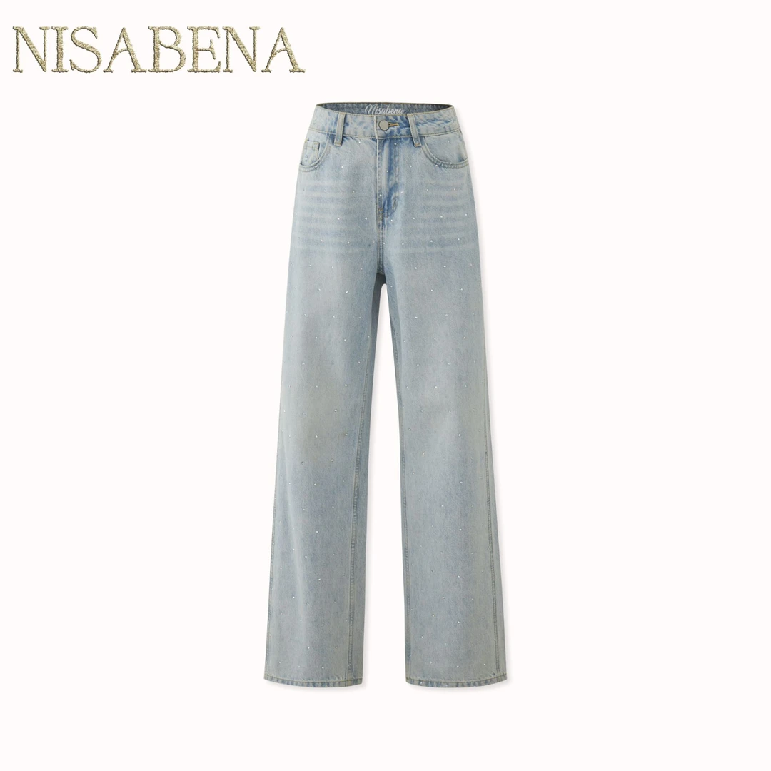 NISABENA【褪色记忆】浅蓝色水洗磨白直筒牛仔裤