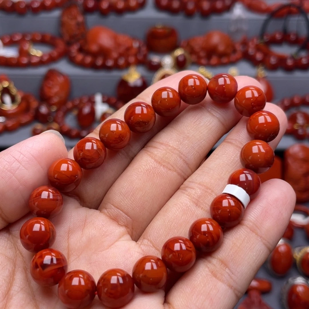 南红玛瑙未镶嵌珠宝奇石单圈9.5mm