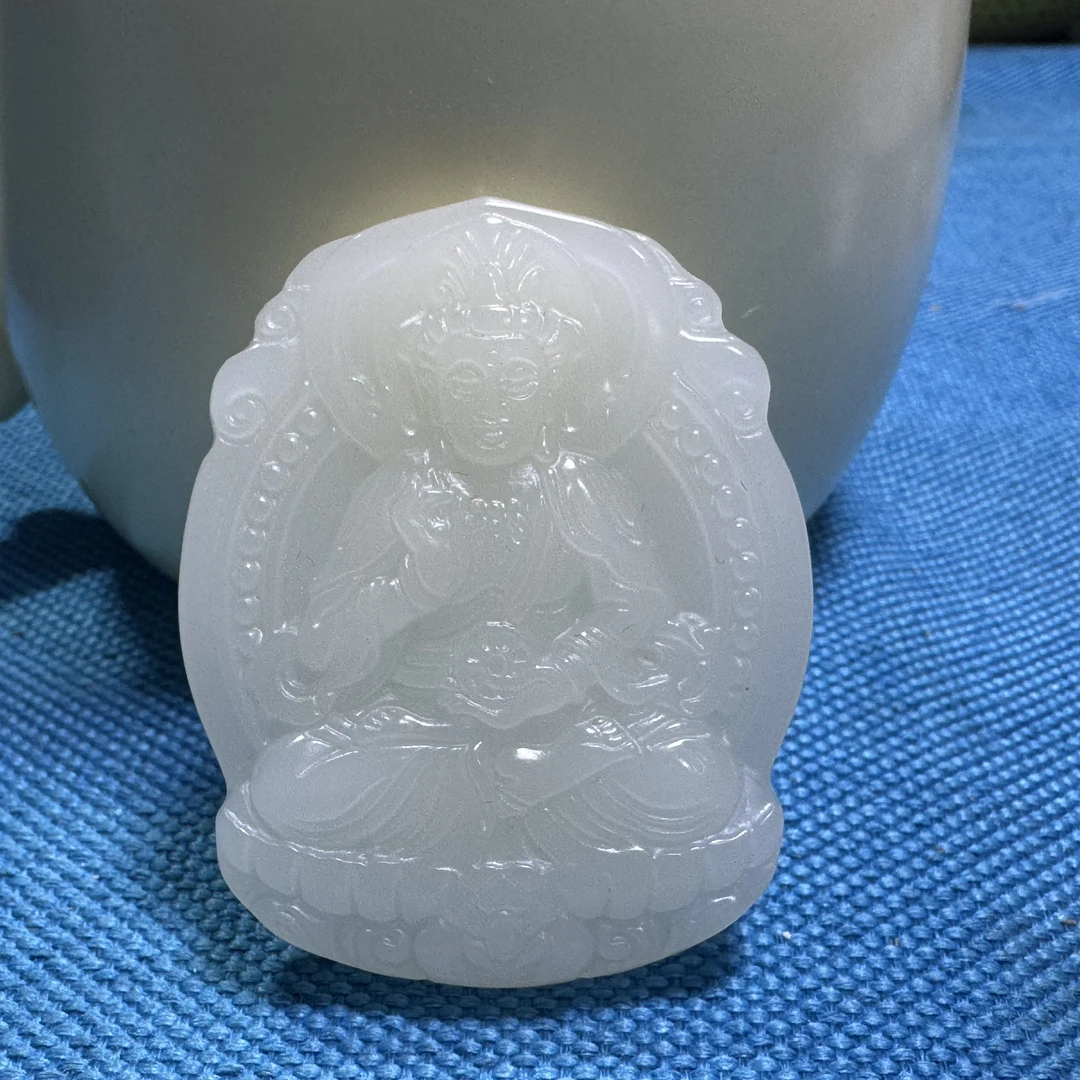 坐莲观音！精品时尚青白双面精雕：观音菩萨！