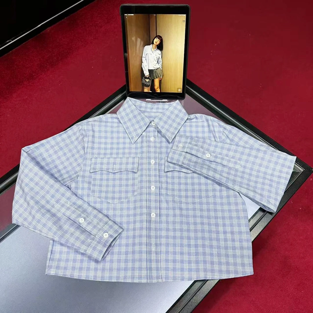 D623新款时尚休闲衬衫格纹经典气质女士潮流