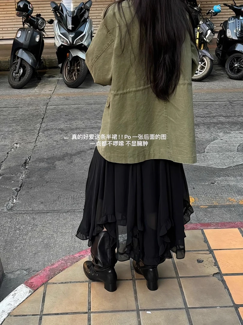 ONEXH·IN choose u2025春季不规则裙摆显瘦蛋糕裙纱裙气质中长裙