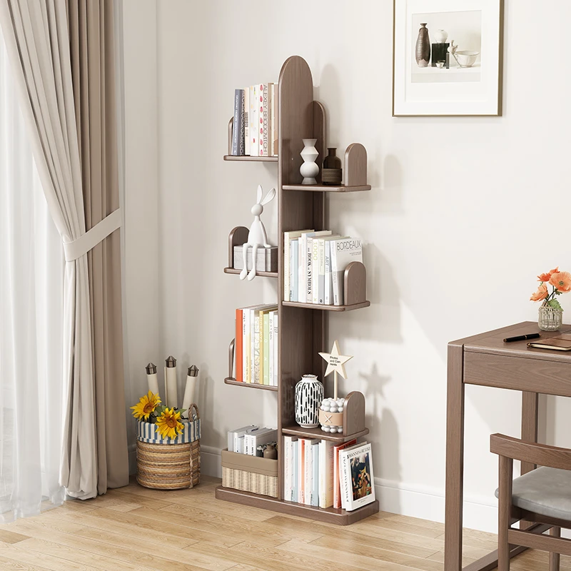 实木树形书架置物架落地办公室省空间简易创意儿童多层绘本收纳架