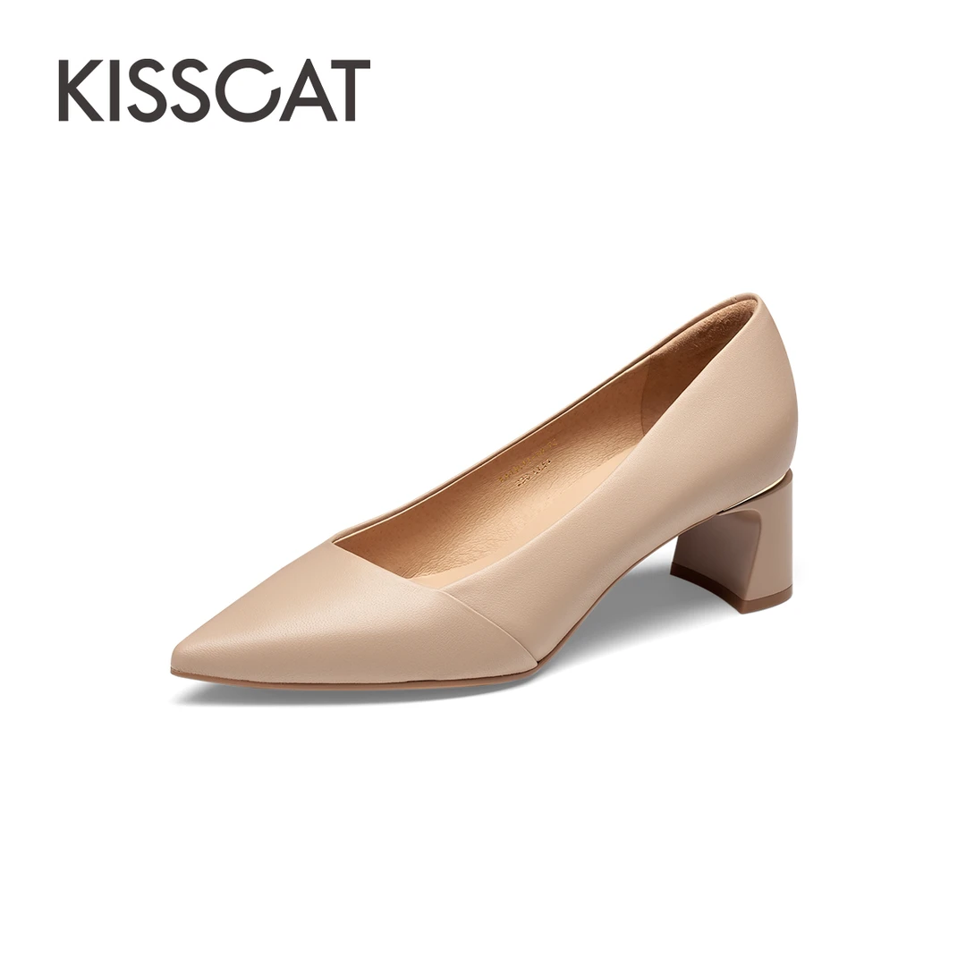 【商场同款】接吻猫舒适夏季简约摩登通勤高跟鞋粗跟单鞋KA63611-10
