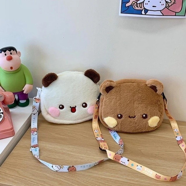 一二布布斜挎小包包2025新款毛绒背包可爱脑袋小包单肩包手机包