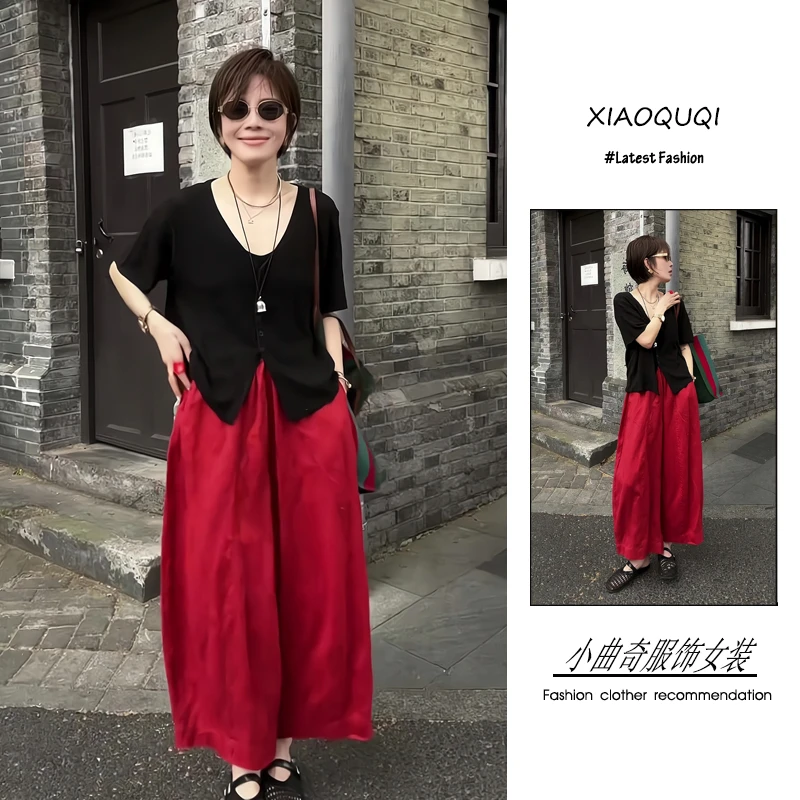 今年流行穿搭一整套2025新款韩版高级感垂感开衫T恤阔腿裤两件套