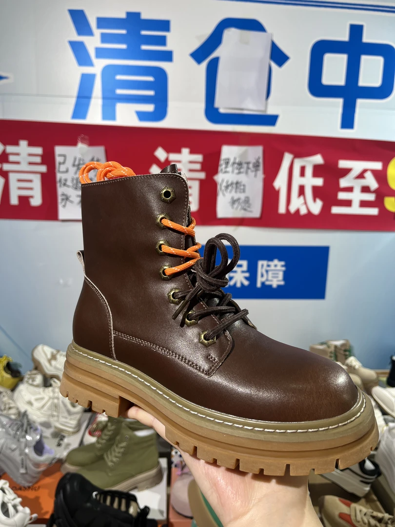 215 37码厚底系带女鞋英伦纯色交叉绑带马丁靴