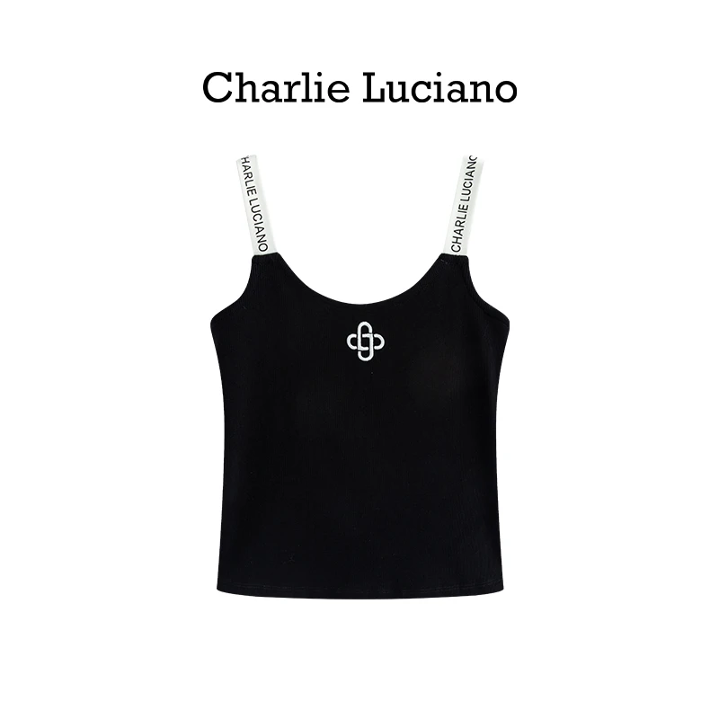 CharlieLuciano肩带印花标识吊带背心通勤辣妹时尚百搭打底夏季