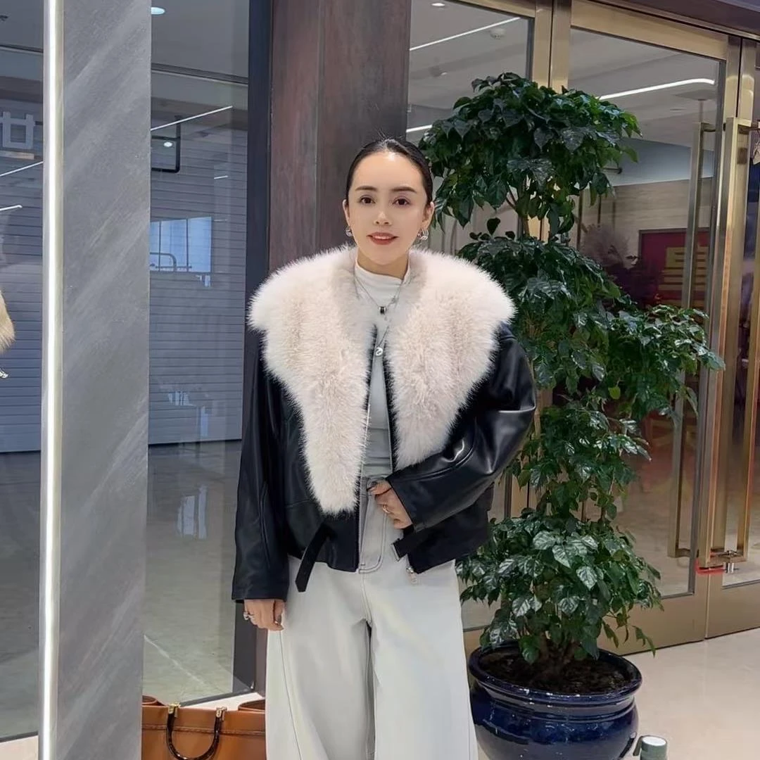 张洪波夫妇-2024冬季新款机车短款大毛领外套