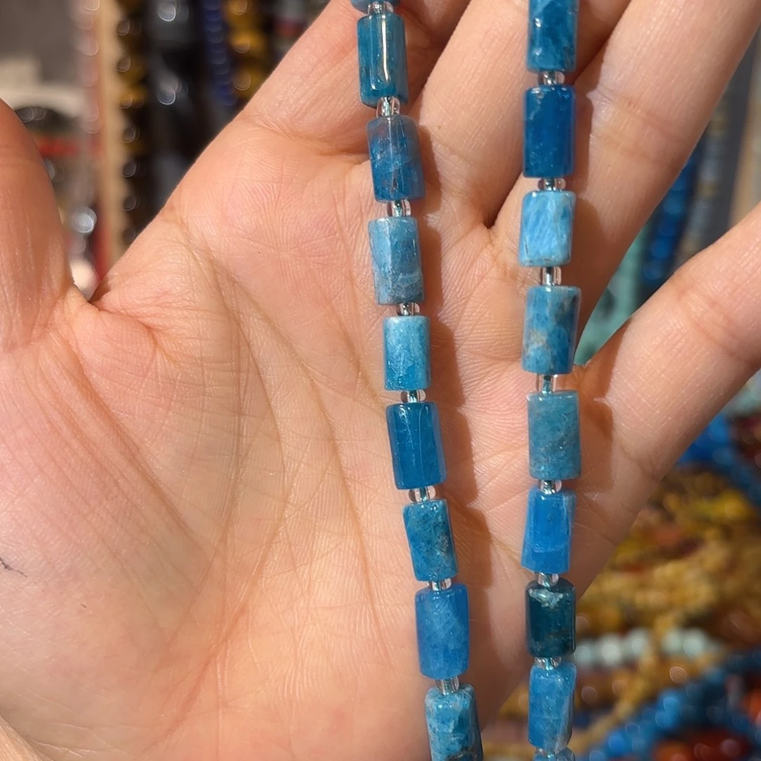 玛瑙/玉髓银S925镀金镶嵌珠宝半成品磷灰石6-10一条