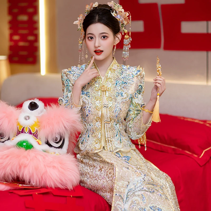 重工秀禾服婚服2025新款结婚礼服中式嫁衣敬酒服香槟色高端女秀禾