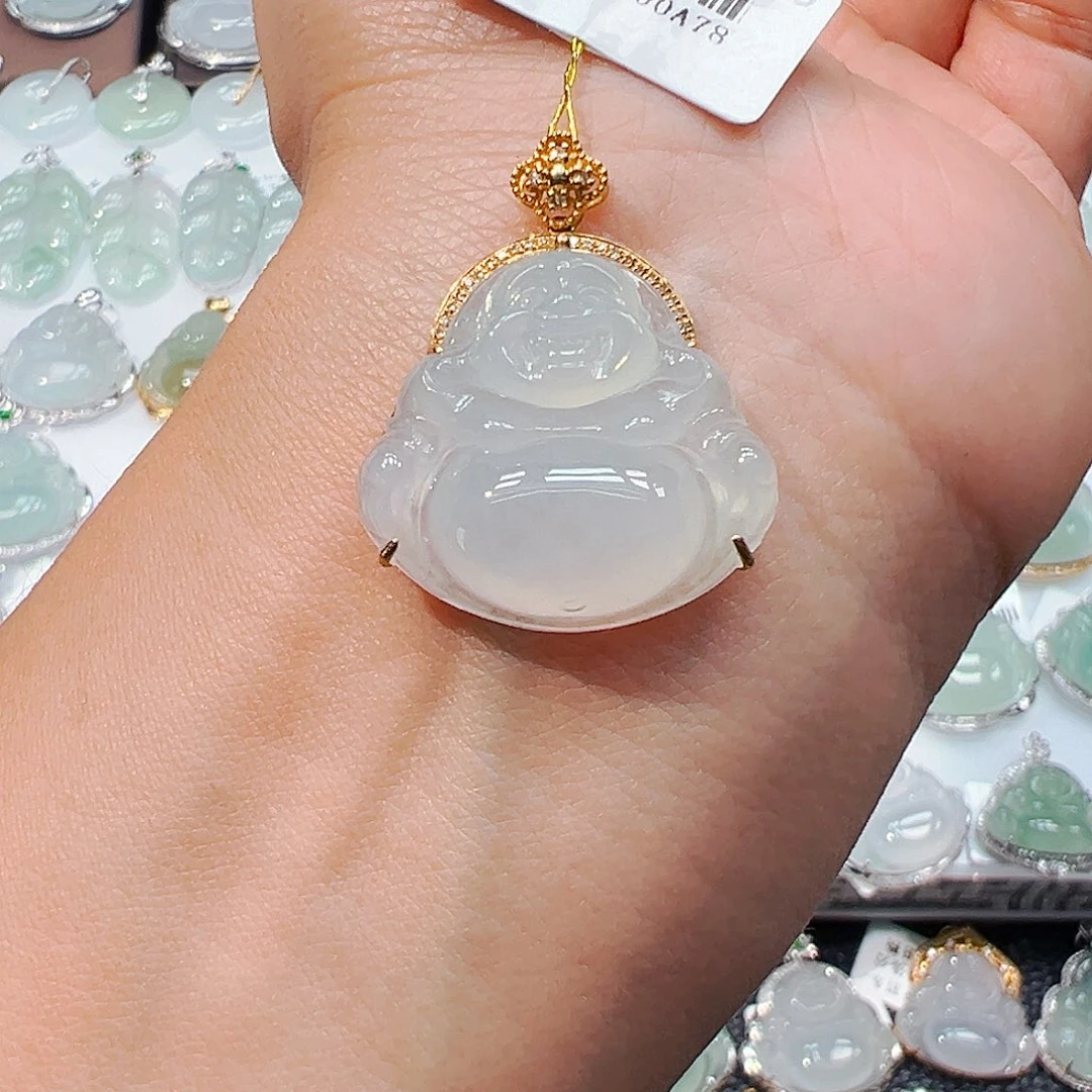 吊坠(不含链)18K金镶嵌翡翠佛公