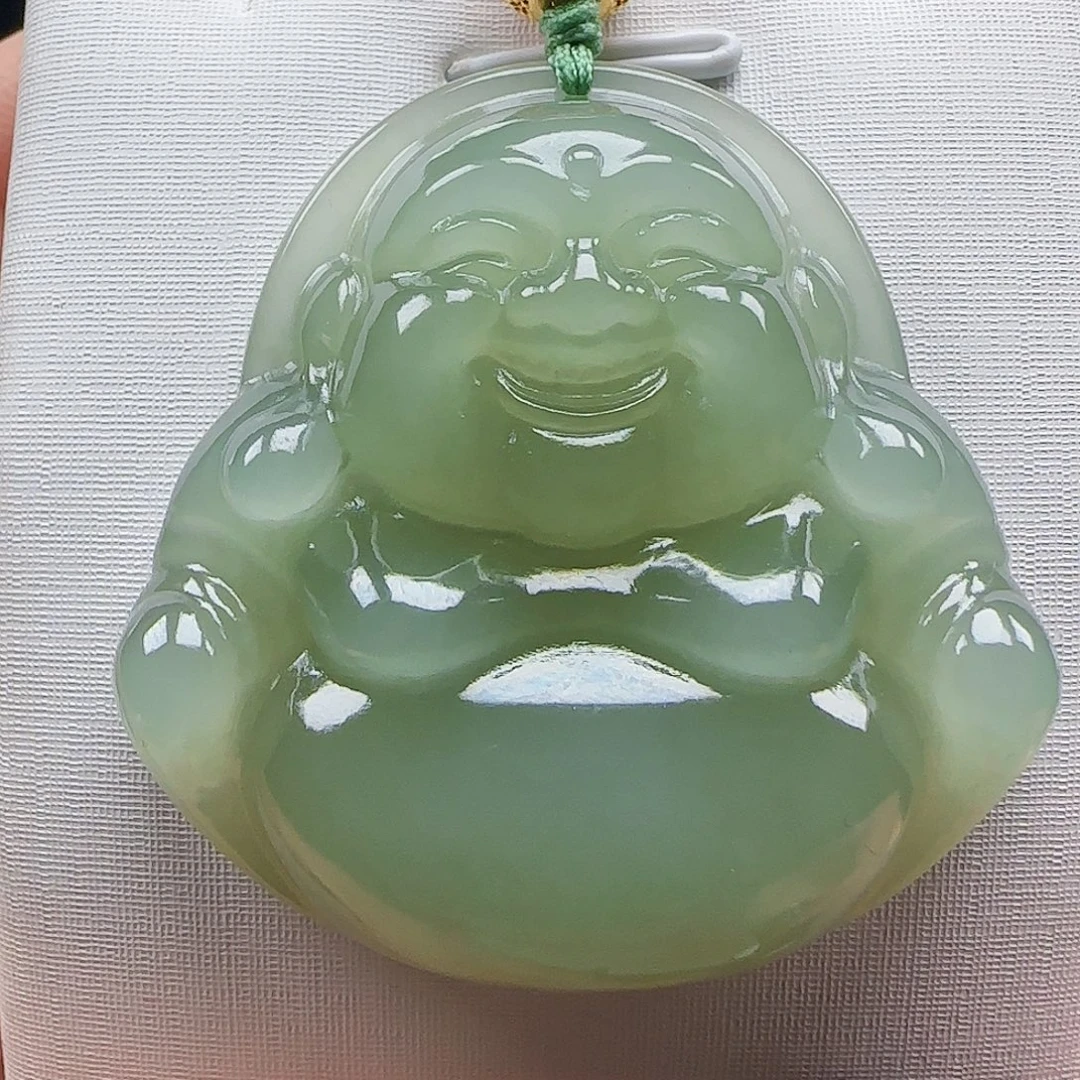 和田玉足金镶嵌吊坠(赠链)