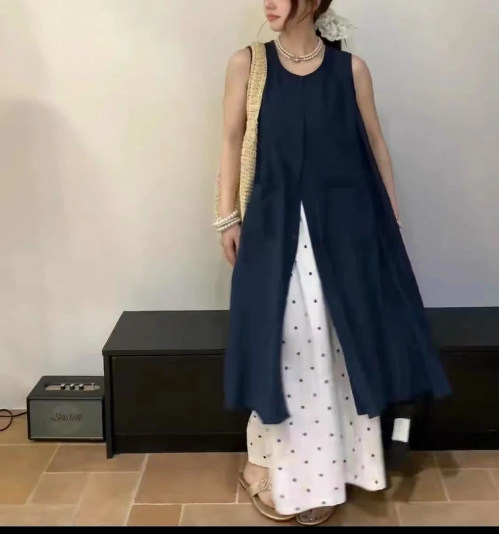 【傲傲精选】麻料大版背心裙八分阔腿裤两件套