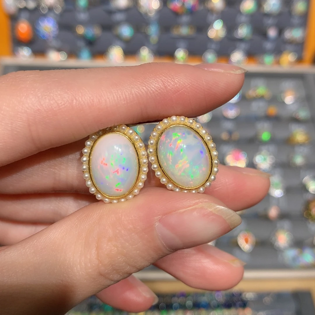 银S925镶嵌欧泊耳钉t