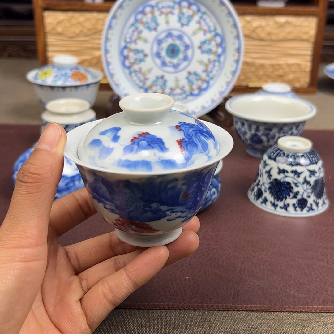 杯子景德镇山水盖碗