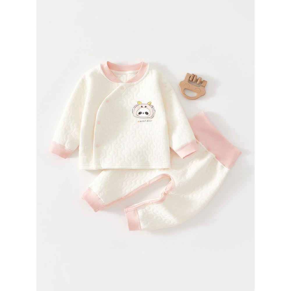 春秋新生婴儿套装分体儿童男女宝宝三层夹棉高腰护肚内衣新生儿