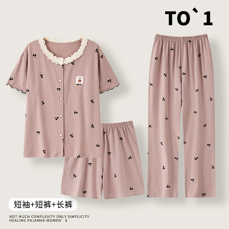 带胸垫夏季新款睡衣女短袖长裤短裤家居服可外出休闲套装