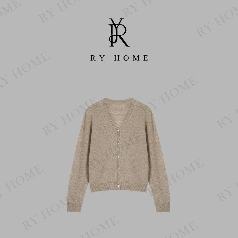 【容雨RYHOME】羊绒羊毛混纺V领天丝毛织开衫253M3026