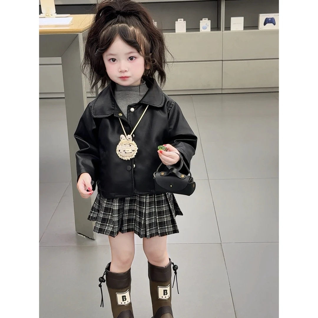女童外套春秋款2025新款洋气时髦秋装宝宝衣服儿童皮衣夹克套装