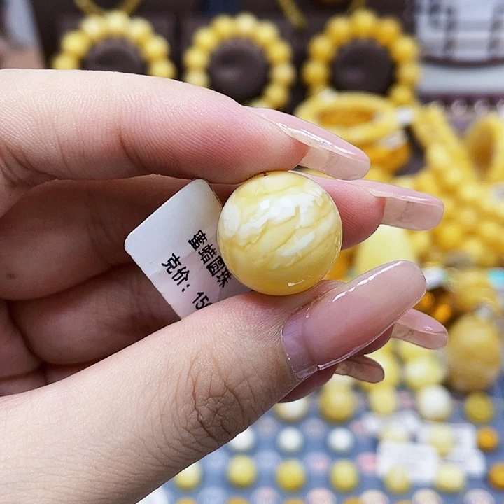 未镶嵌琥珀珠宝奇石耶*17.7mm瓷白满蜡妖花虎皮