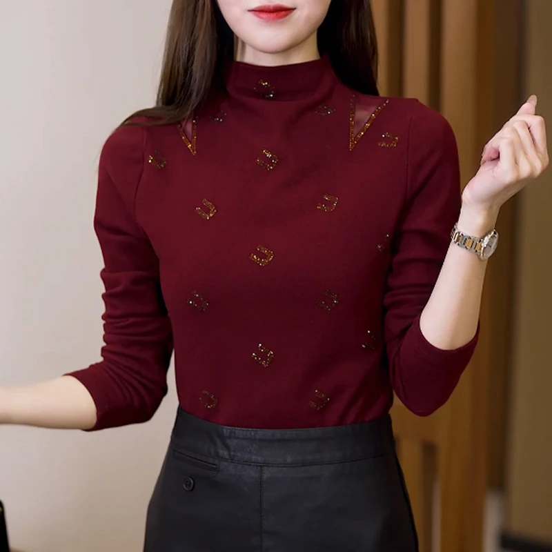 双面德绒打底衫女士秋冬2025新款红色洋气半高领内搭精致百搭上衣