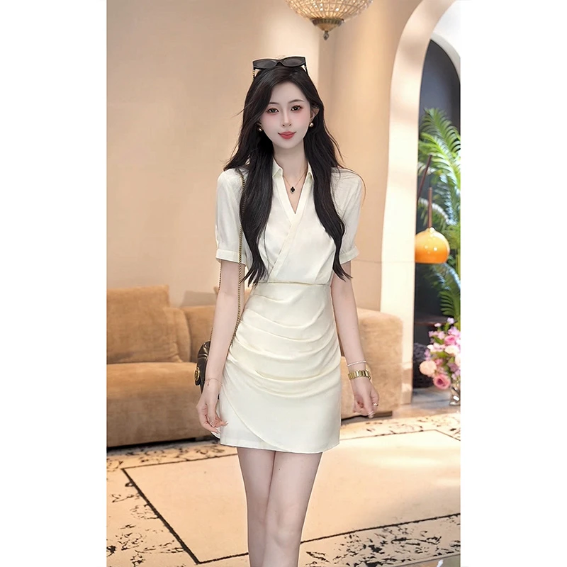 YUANLIANSU/圆脸酥【半刻清欢】法式高级感设计感收腰衬衫连衣裙女