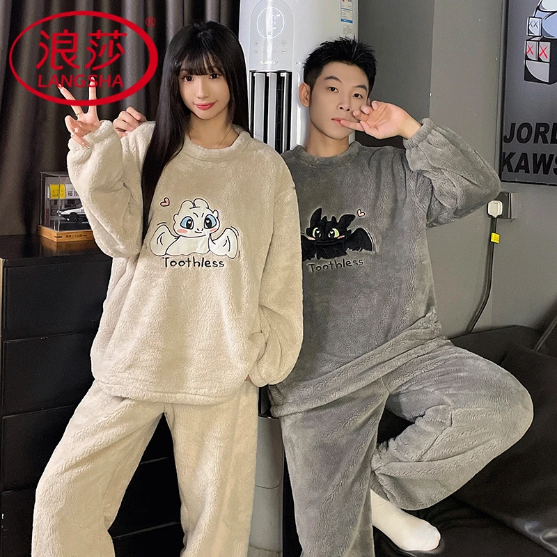 浪莎2025新款卡通可爱睡衣女士珊瑚绒秋冬季冬天保暖法兰绒家居服