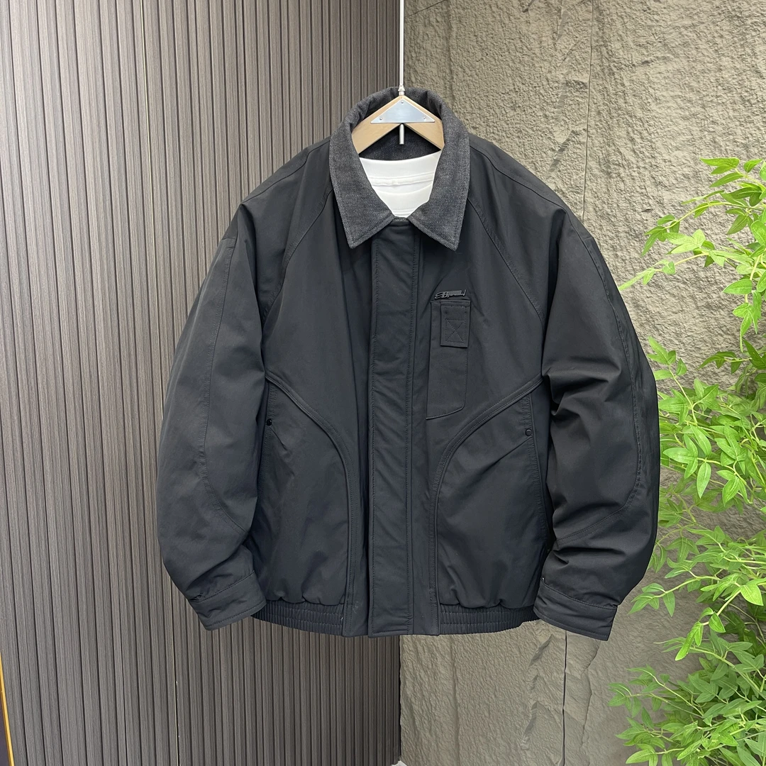 冬季高端白鸭绒外套男潮流痞帅翻领工装羽绒服假两件拼接冬季外套