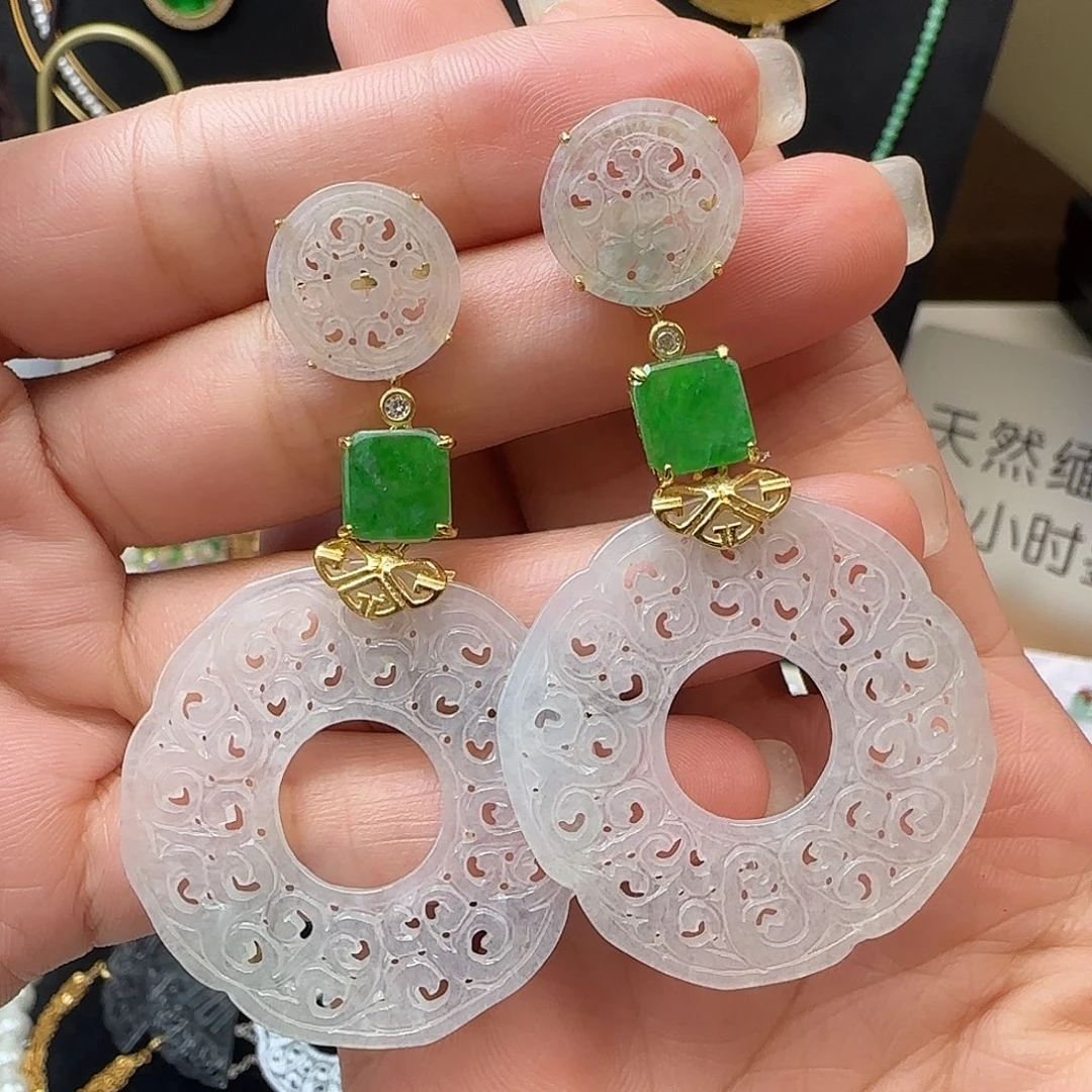 小***迷银S925镶嵌翡翠耳饰耳钉款