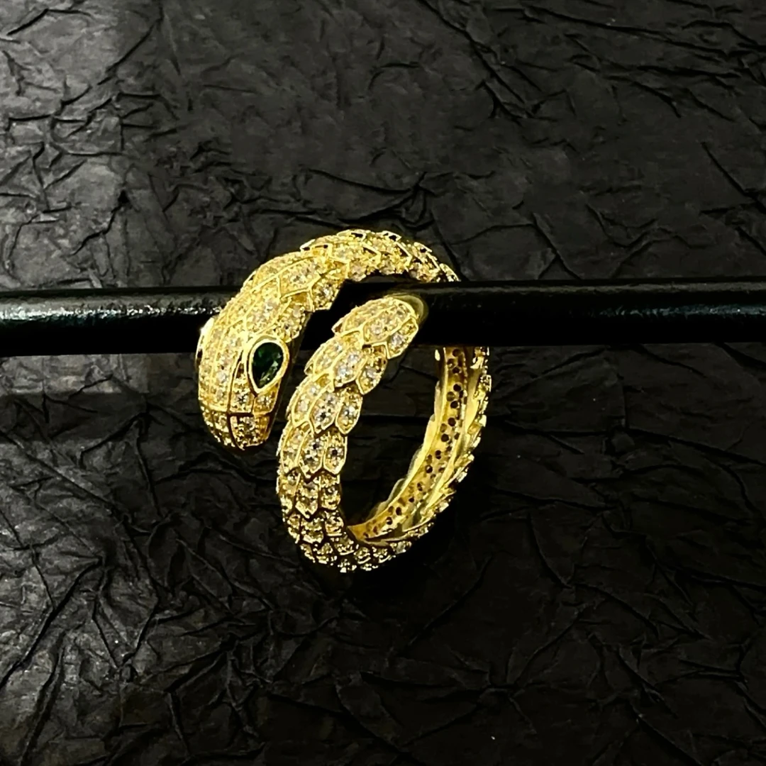 铜合金戒指 【蛇来运转】锆石蛇形重工设计款开口戒