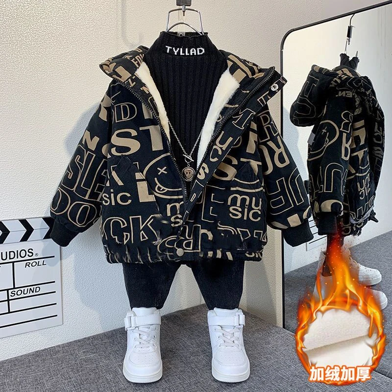 【爆款】男童儿童外套加绒冬季装洋气新款帅气加厚上衣棉衣派克服