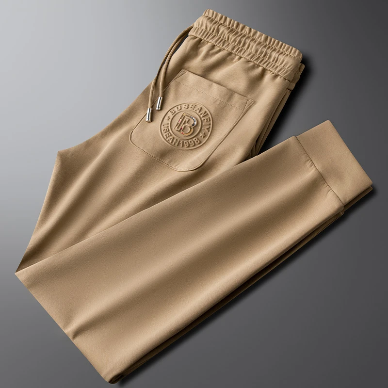 轻奢高端潮流刺绣运动裤男修身束脚秋冬新款抗皱时尚小脚休闲卫裤