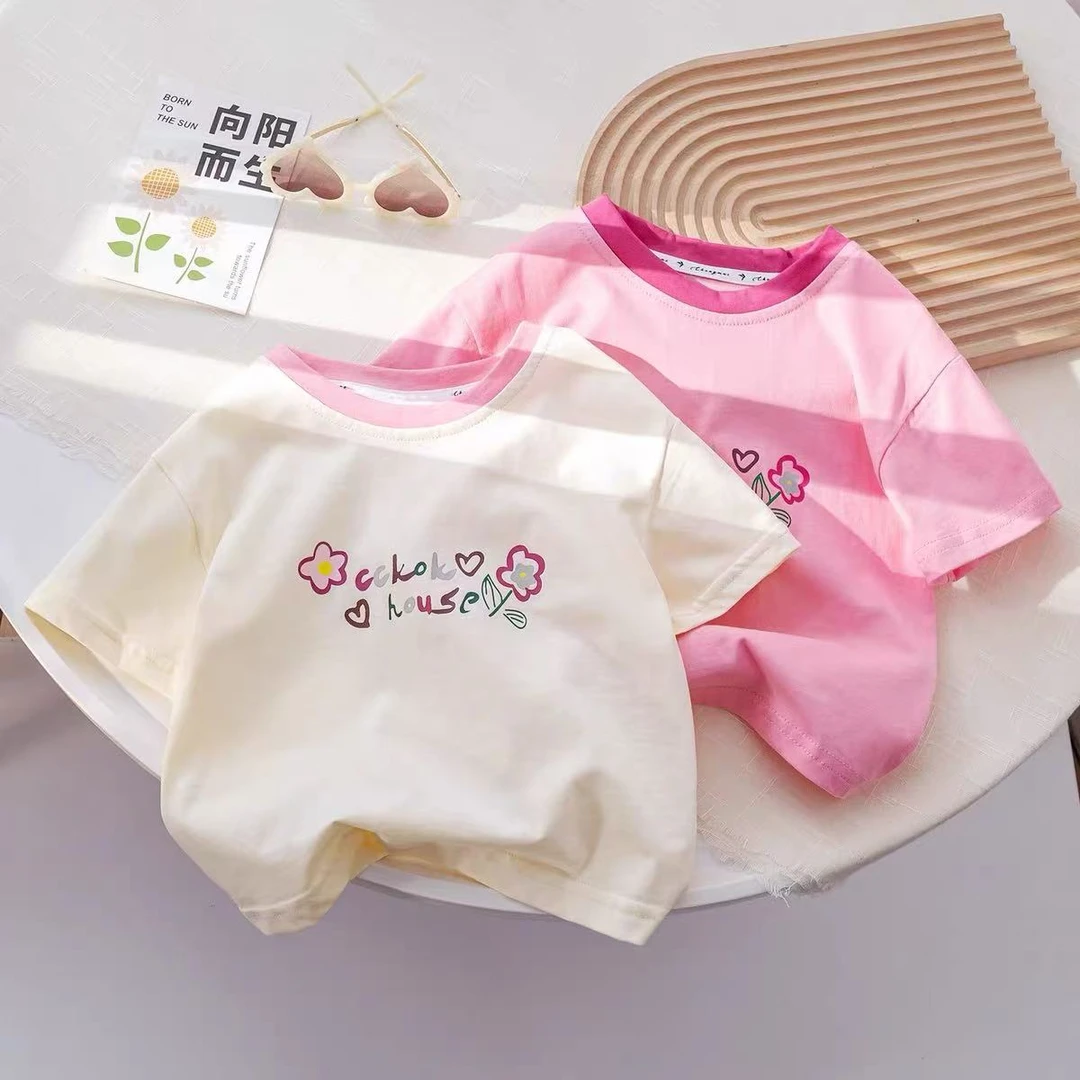 纯棉女童短袖T恤2025夏季新款百搭上衣韩版打底衫宽松薄款中小童