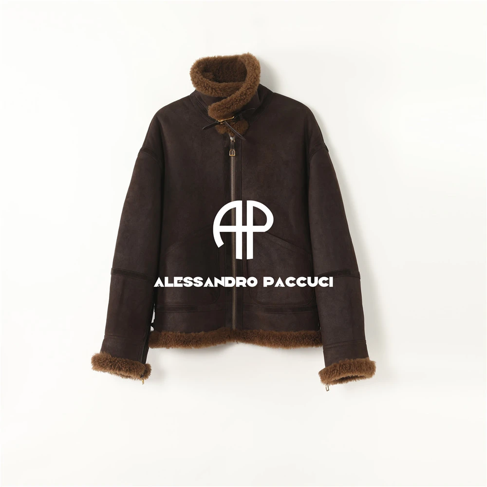 AP洛哥54112CM【限量黑标】土耳其进口羊皮毛一体翻领休闲皮草外套