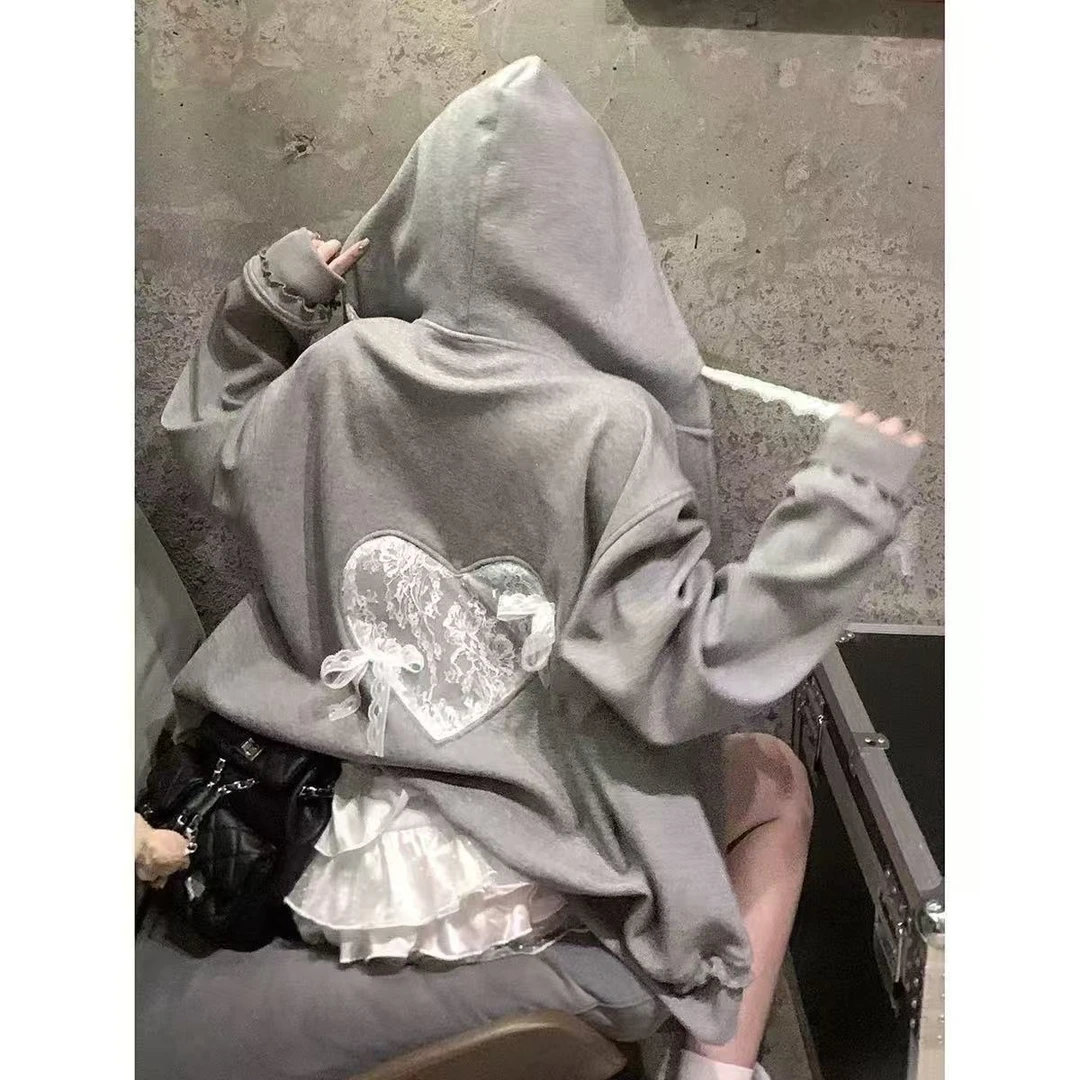 【小巧定制】XQ2329春季新款甜美百搭蕾丝卫衣外套