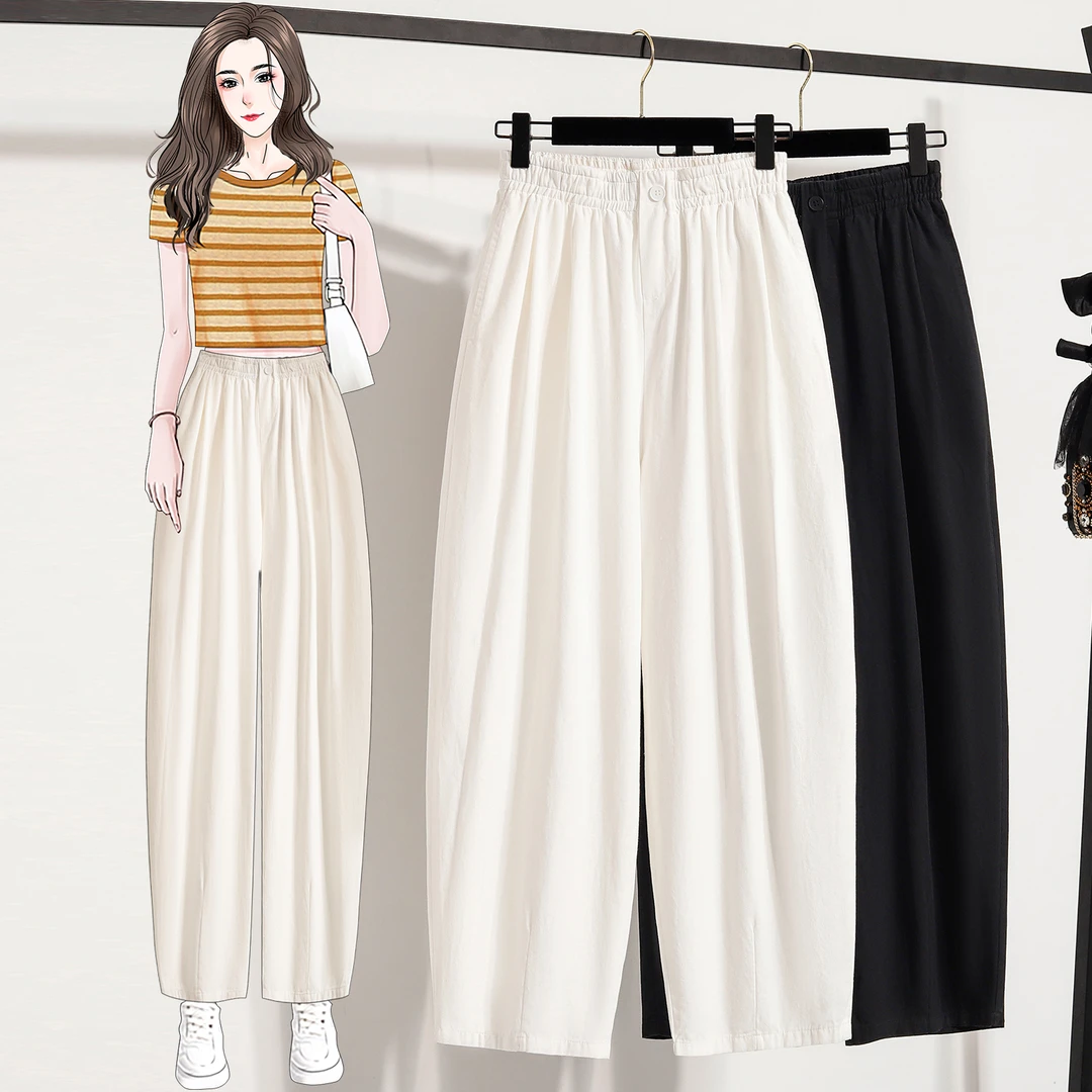 夏薄款宽松休闲水洗棉气球裤女小个子九分阔腿慵懒风灯笼裤5815#