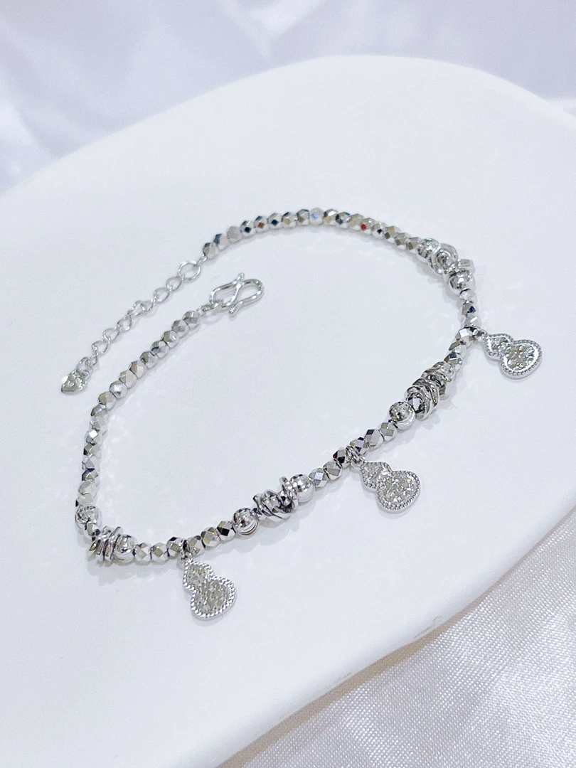 尚晶品珠宝铂金爆闪蹦迪盘缠串珠碎冰纹三葫芦福禄传承手链PT950