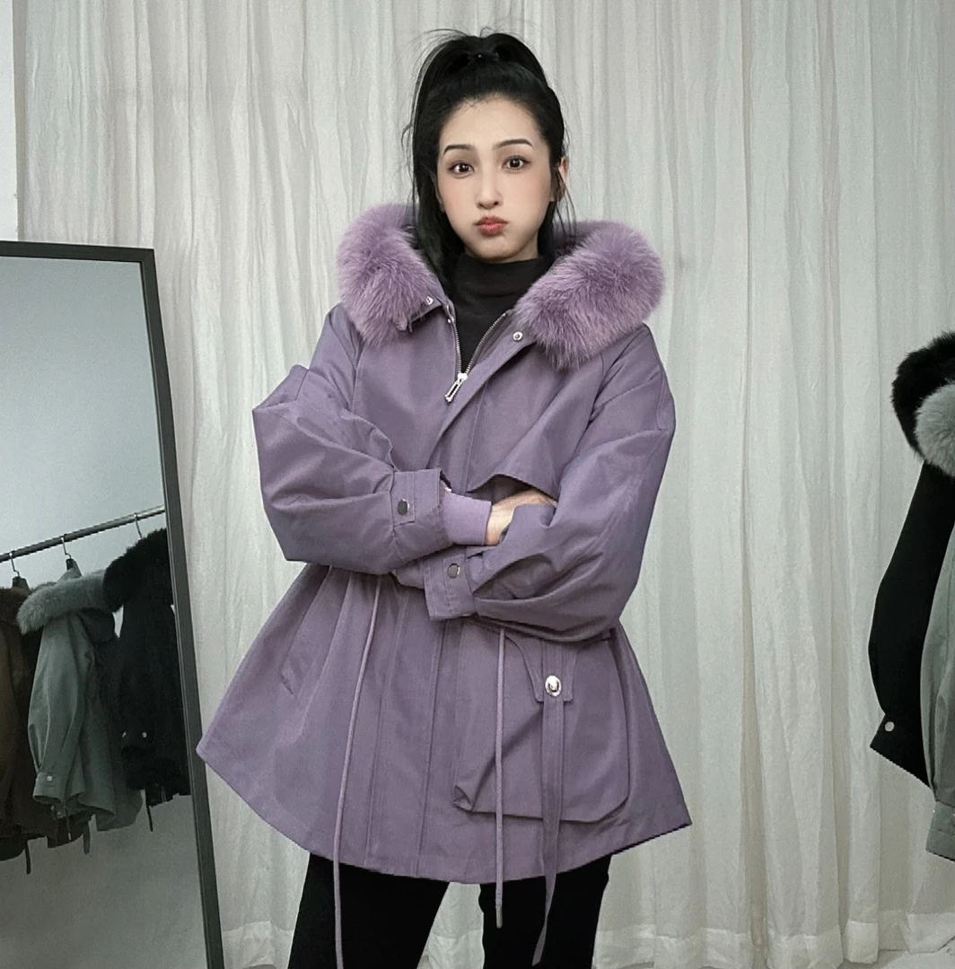 【万人迷】海宁皮草狐狸毛领兔毛内胆真毛可拆卸一衣多穿派克服2366