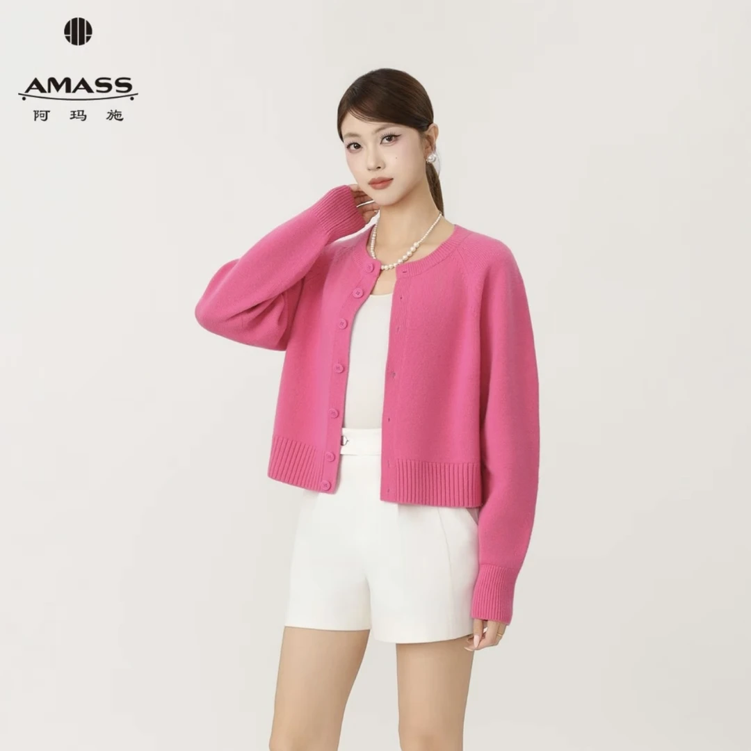 AMASS/阿玛施25早秋新款保暖毛衣气质简约百搭圆领针织开衫548033