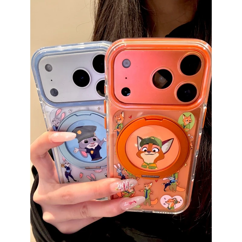 适用苹果iphone17promax狐狸兔子16pro旋转支架15ins透明14手机壳