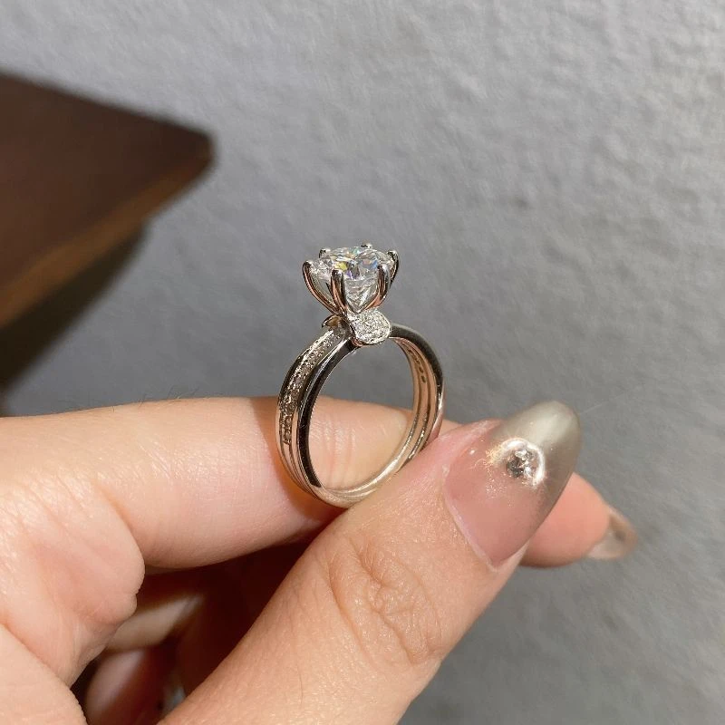 925银莫桑石银制品 许愿池女戒1-5克拉925银莫桑石戒指女款