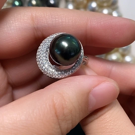 海水珍珠戒指银S925镶嵌12-13