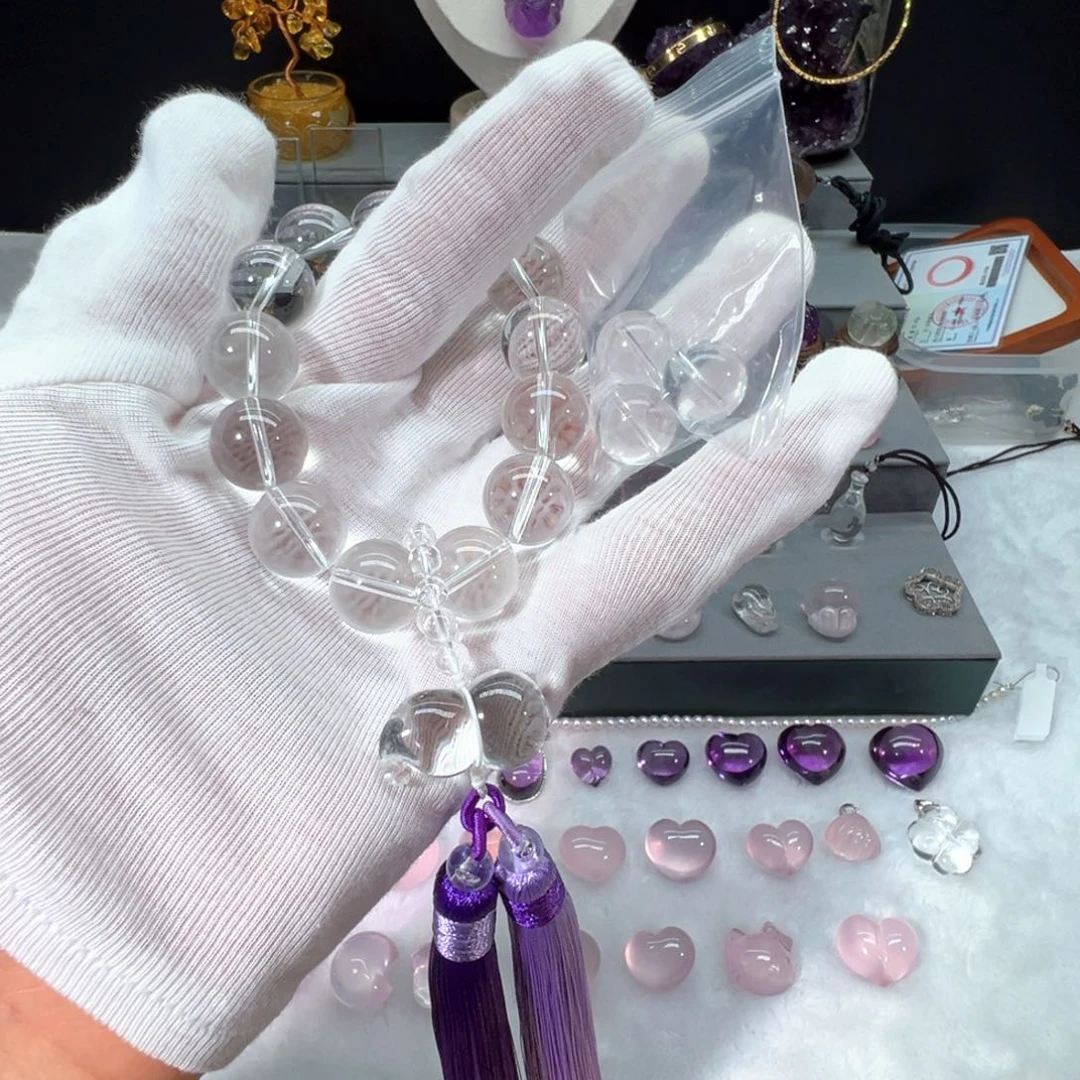 紫晶眼镜未镶嵌小**鱼白水晶手持