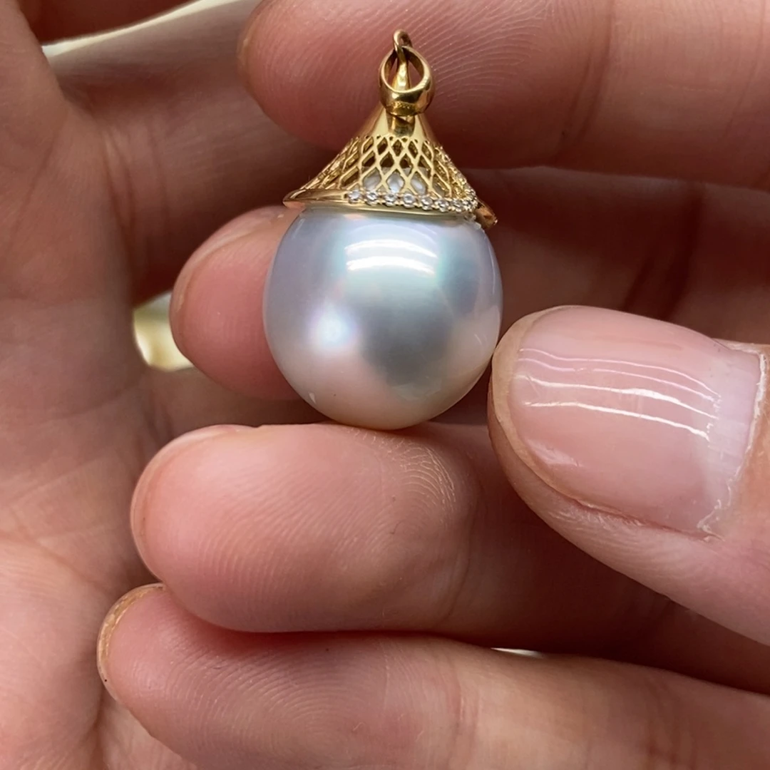 海水珍珠18K金镶嵌吊坠(不含链)