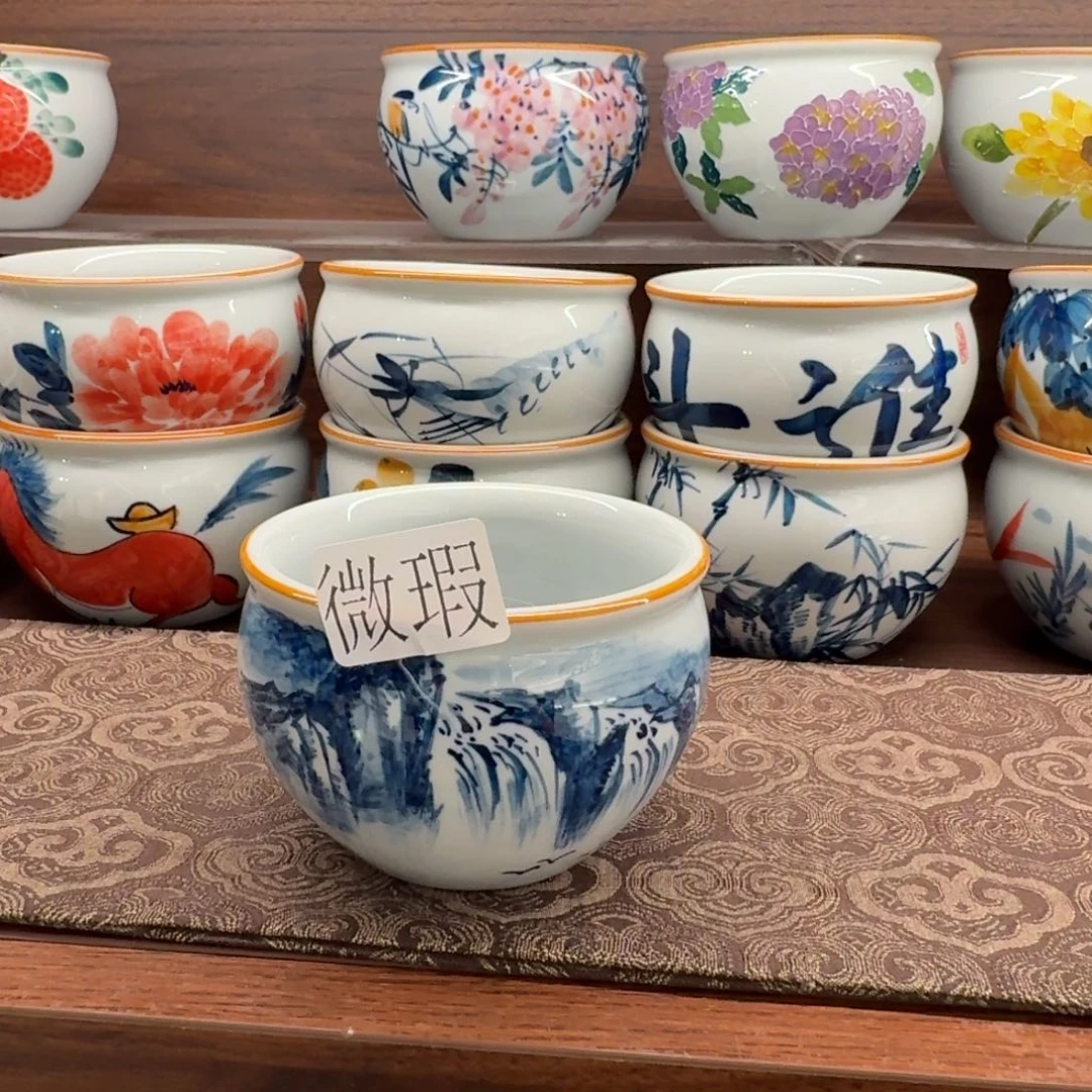釉下手绘茶具微瑕