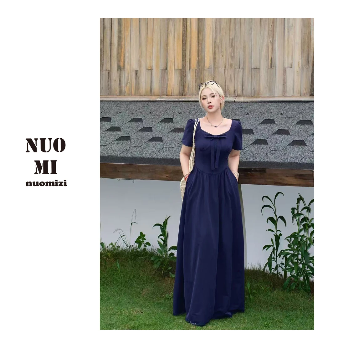 ZOZ糯米子[结心谣]夏季度假风微胖显瘦修身连衣裙t恤裙收腰长裙女