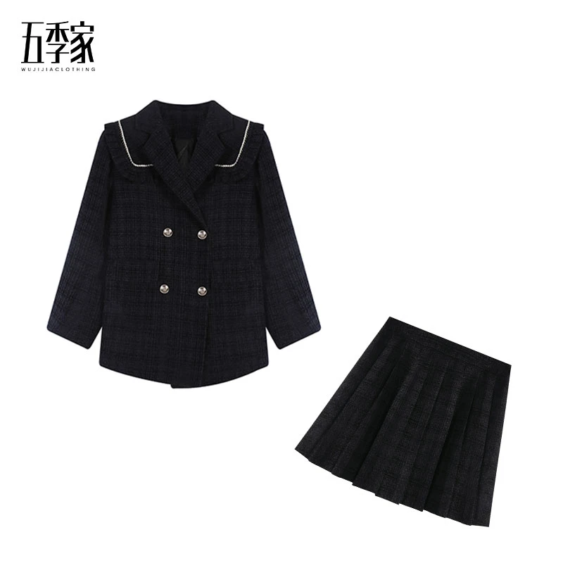 大码胖妹妹2025春季气质保暖外套显瘦遮肉百褶裙两件套ZL41325