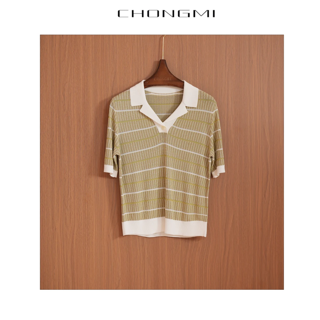 浅绿色双曲纱毛针织衫女2025夏季新款休闲西装领套头轻奢针织衫P